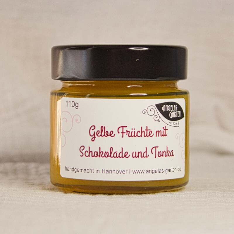 Gelbe Früchte Fruchtaufstrich mit weißer Schokolade und Tonkabohne - ungewöhnlich, aber sehr lecker