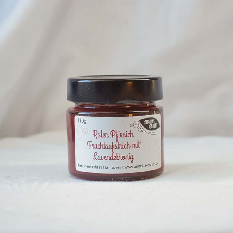 Roter Pfirsich Fruchtaufstrich mit Lavendelhonig - samtig, fruchtig, geschmacklich ausgewogen