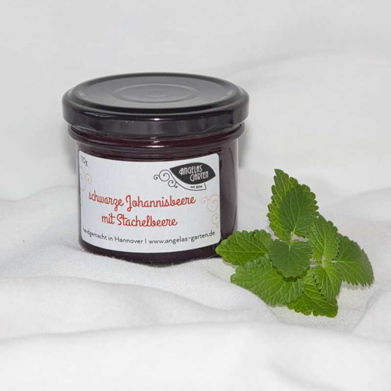 schwarze Johannisbeere mit Stachelbeere  Fruchtaufstrich schwarze Johannisbeere mit Stachelbeere, erfrischend säuerlich